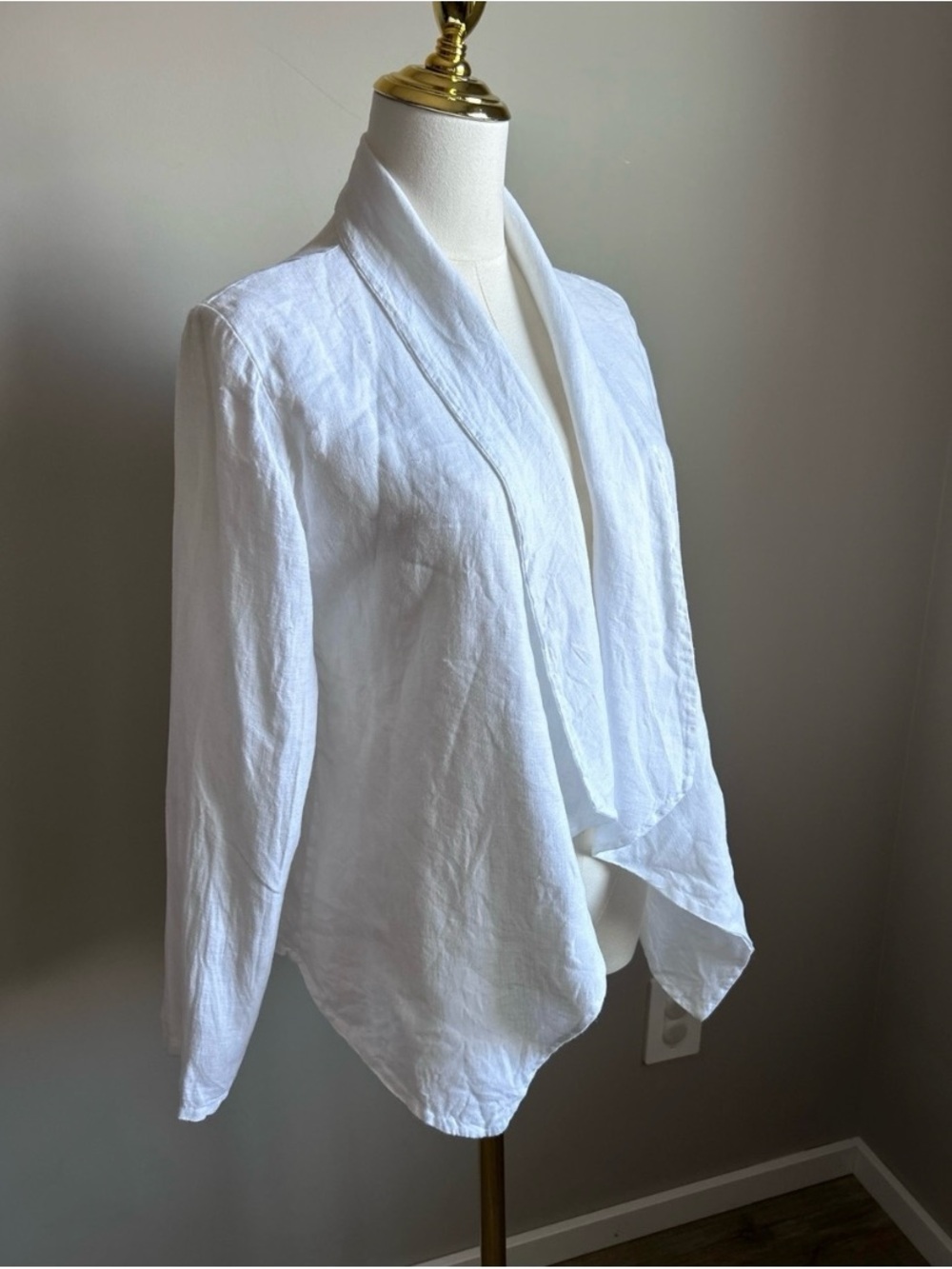 White linen Draped Open-Front waterfall style Women's Jacket